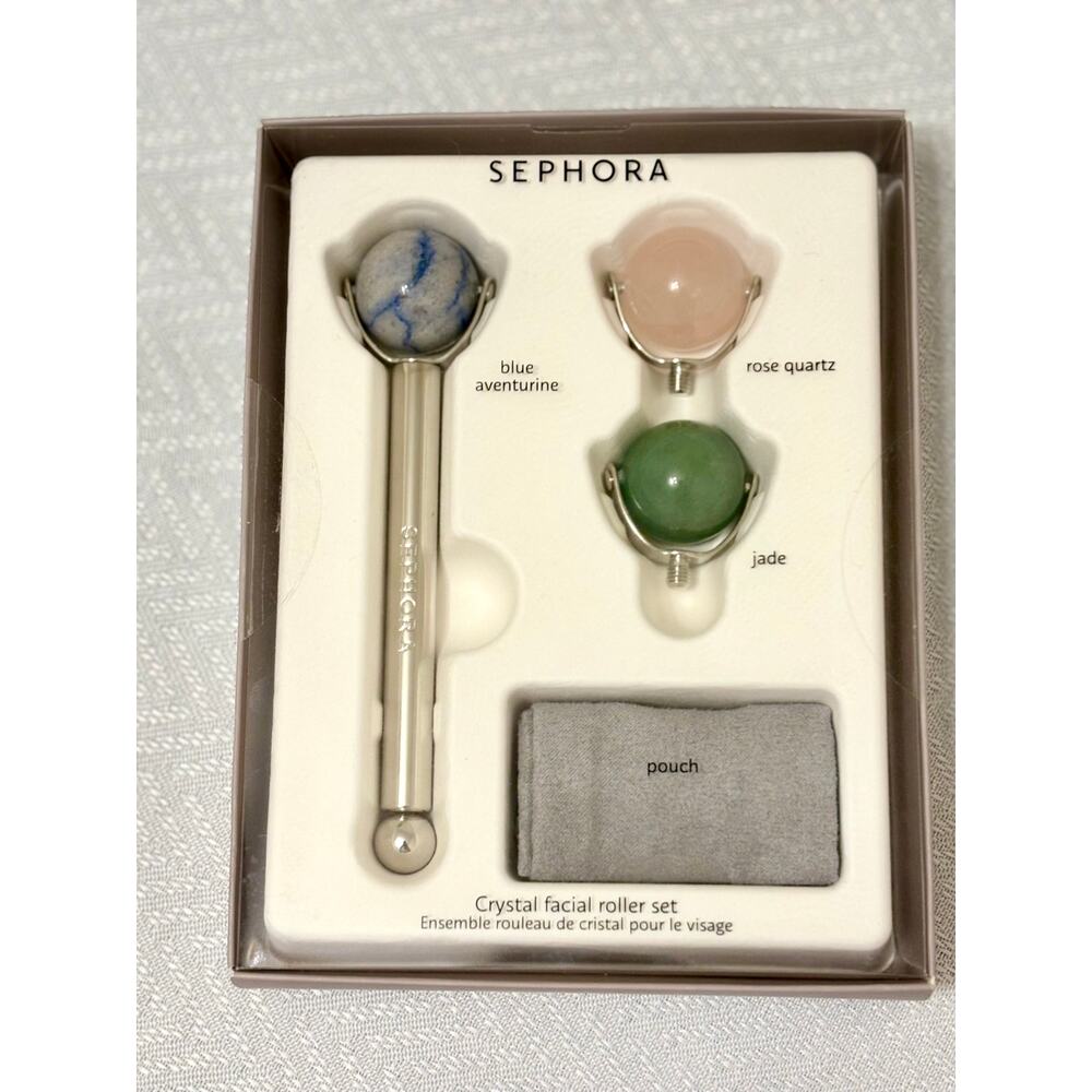 Sephora Crystal Facial Roller Set | Rose Quartz Jade Blue Aventurine | NIB